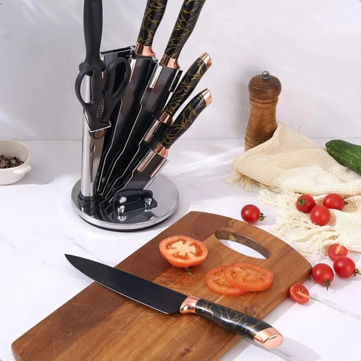 Jogo de Facas Gourmet 9 Peças Inox + Amolador (PROMOÇÃO)